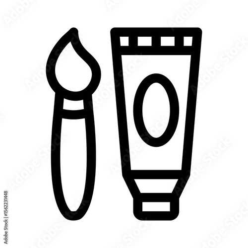 Brush and Paint Tube line icon.School supplies. Simple vector symbol used for school, travel, or education themes. Clean linear design, editable stroke, isolated on white.
