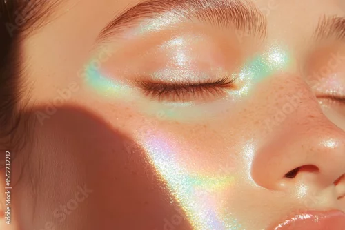 Obraz Iridescent glowy makeup trend featuring radiant skin aesthetic for modern beauty