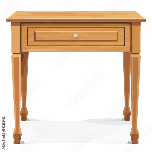 Wooden nightstand with a single drawer and a round silver knob standing upright