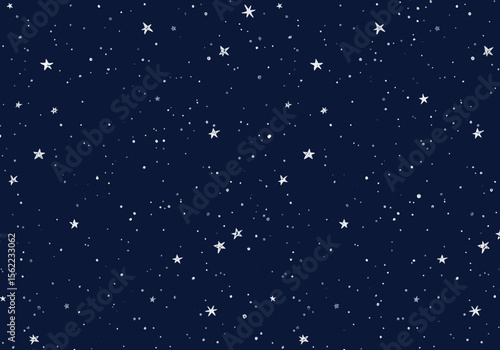 Dark blue background featuring numerous white stars and small dots