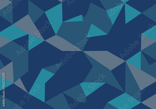 Geometric pattern of interlocking blue teal and gray polygons