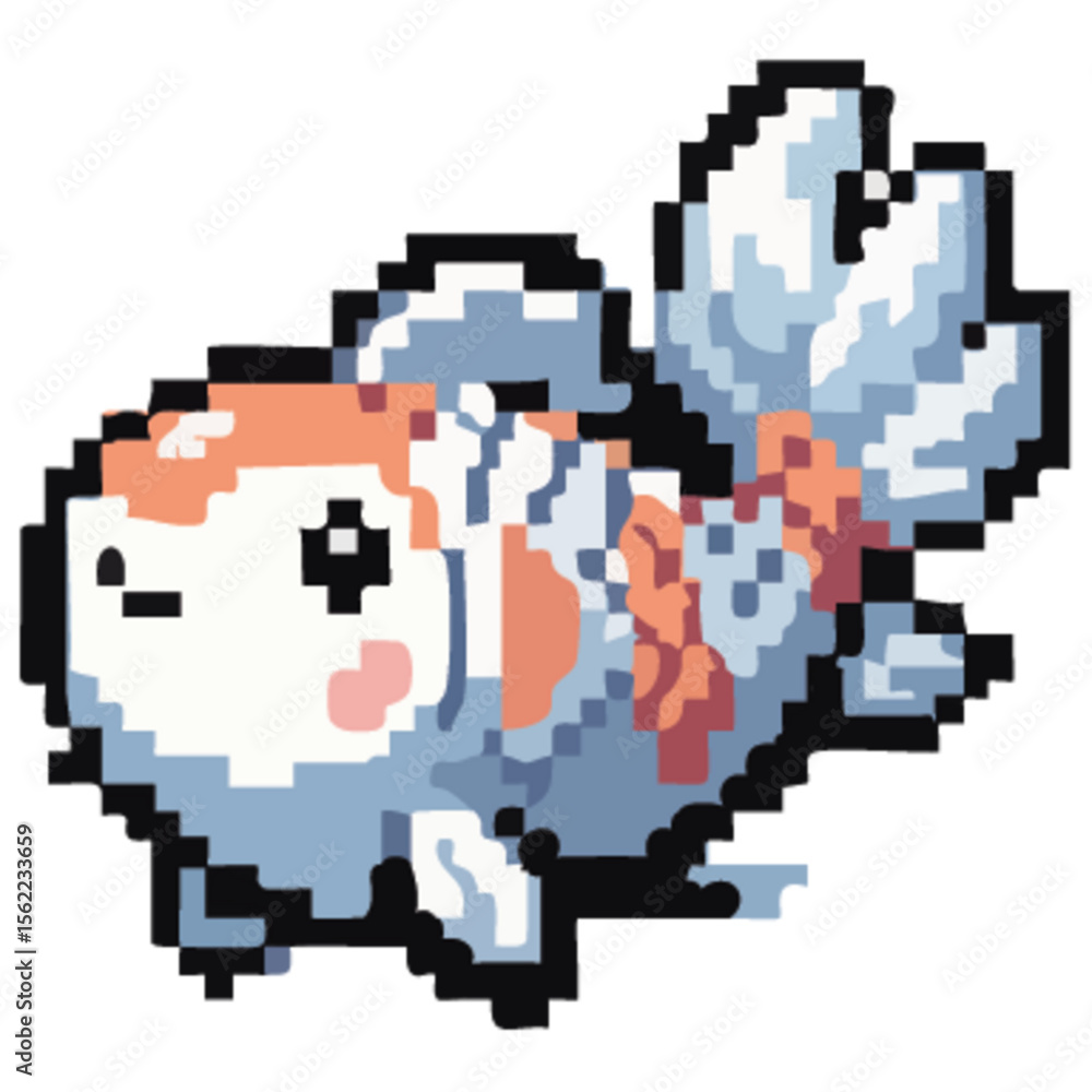 Obraz premium Adorable pixel art goldfish, pastel colors, swimming, cute expression.