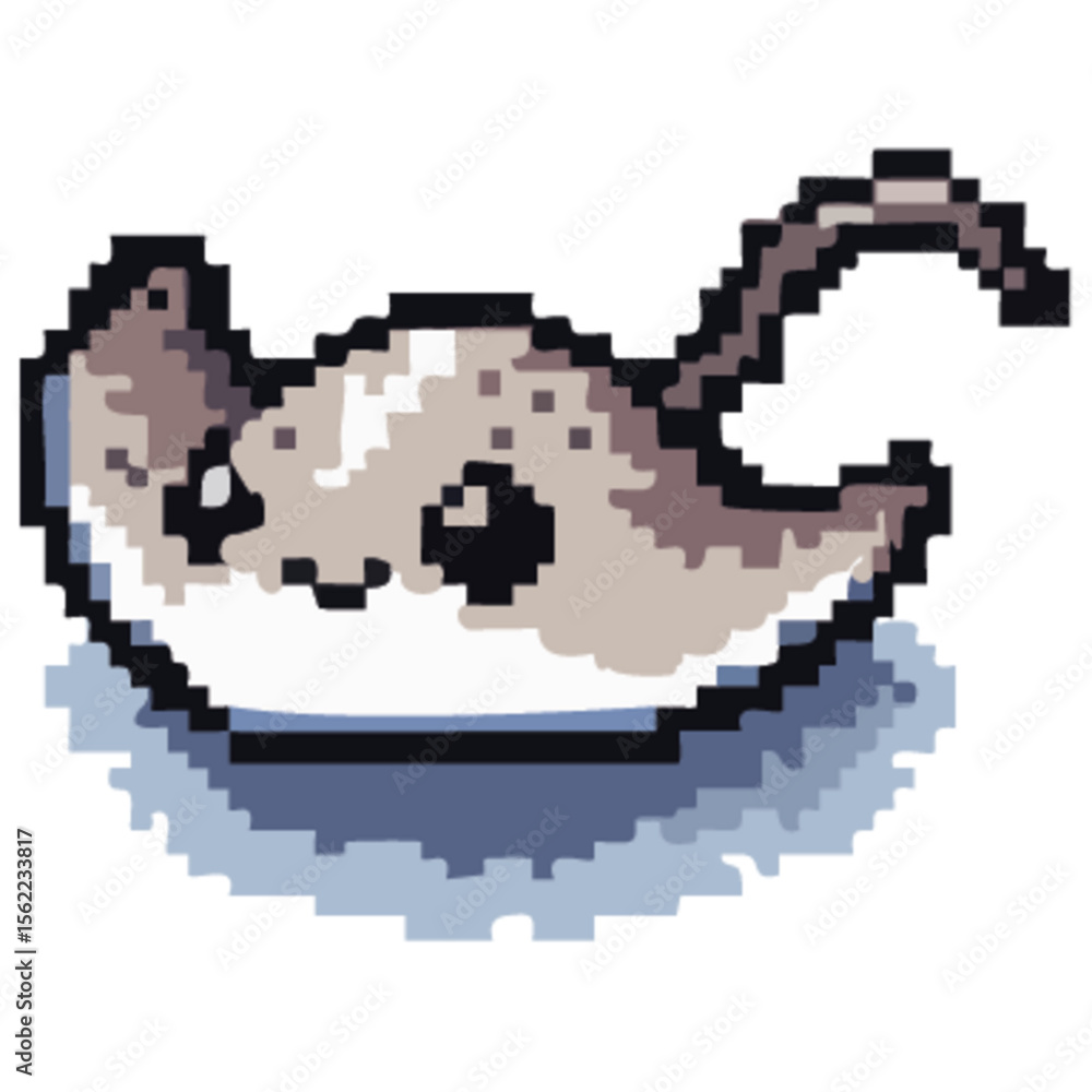 Pixelated illustration of a stingray, showcasing its body shape and details. Pixelated illustration of a stingray, showcasing its body shape and details.