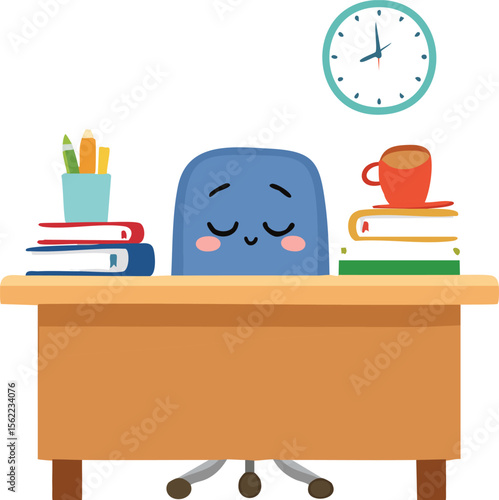 Tired Desk with Droopy Eyes Resting Beside Stacked Books