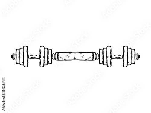 Barbell dumbbell for home workouts, weight lifting, hand drawn vector illustration