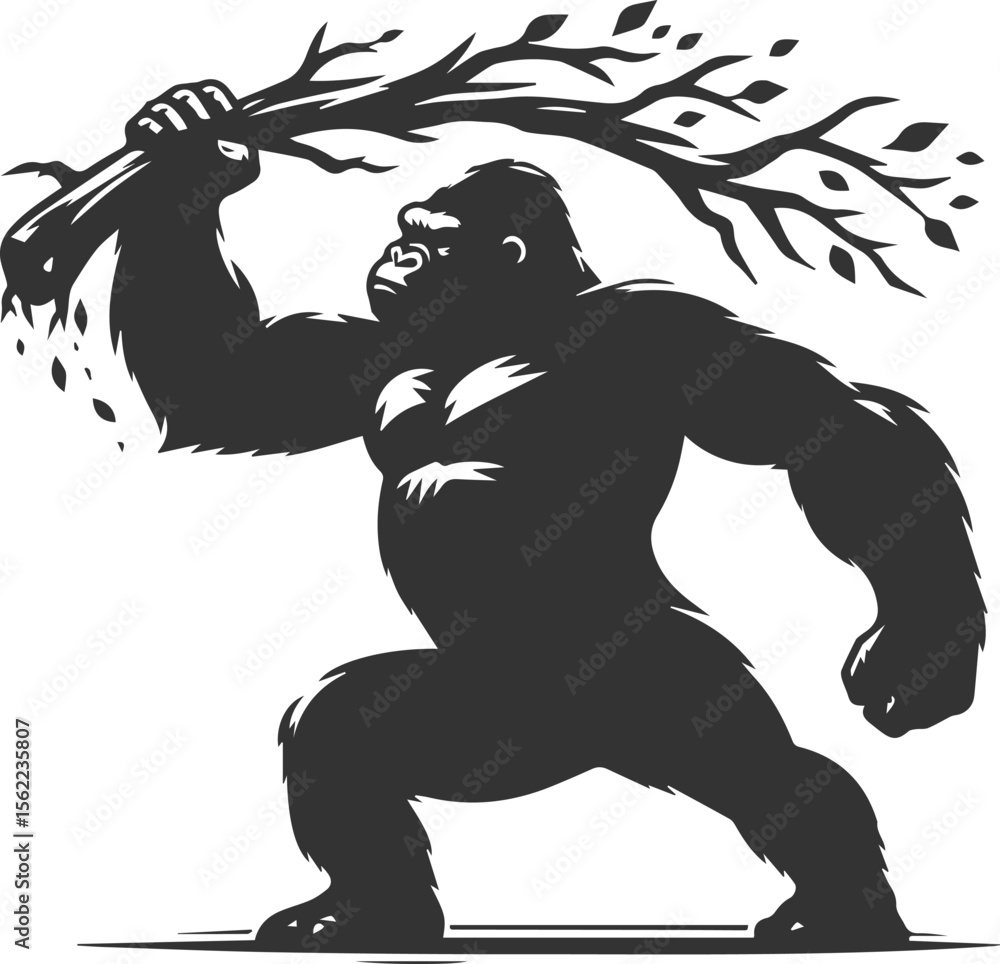 Fototapeta premium Wild big animal silhouette of a gorilla vector illustration