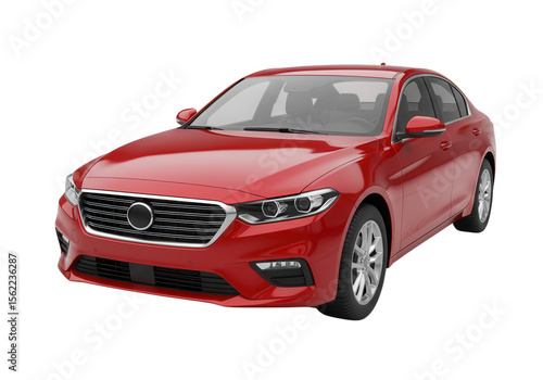A sleek red sedan vehicle isolated on transparent background