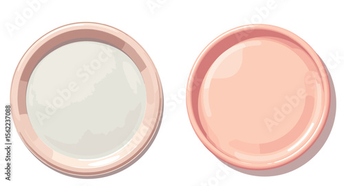 Round tray set with light colors, simple kitchenware concept
