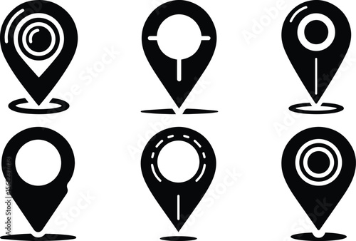 Location pin bundle silhouette icon vector art