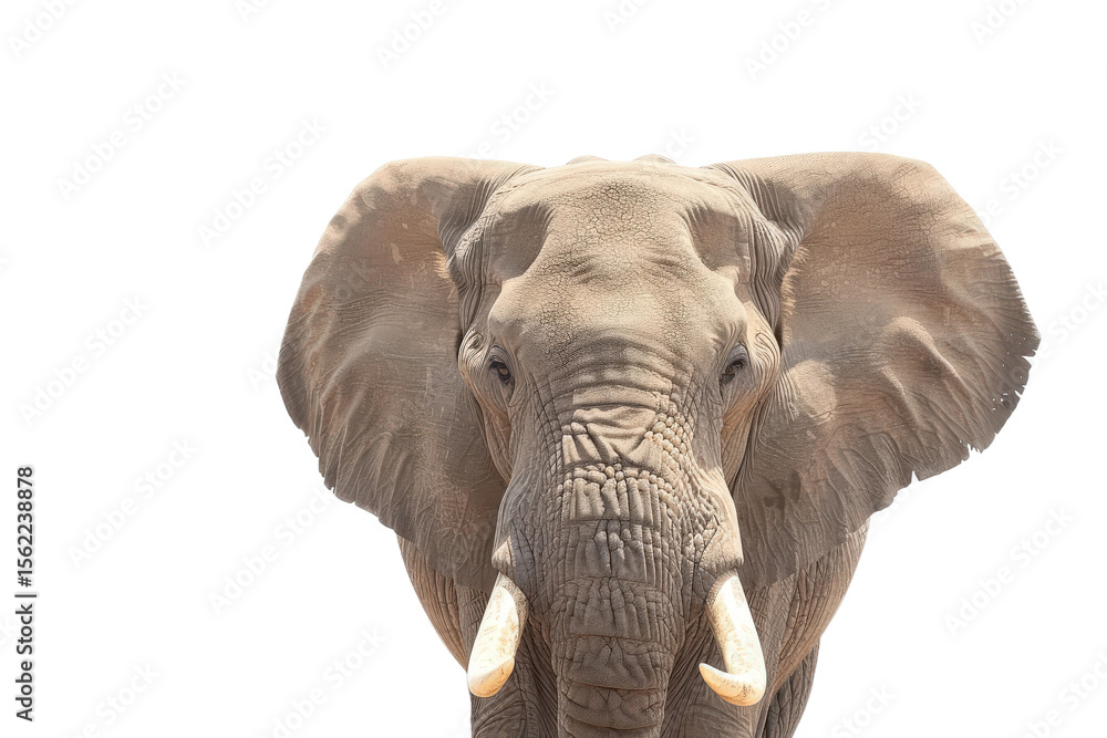 Obraz premium Powerful African elephant isolated on clear white background.