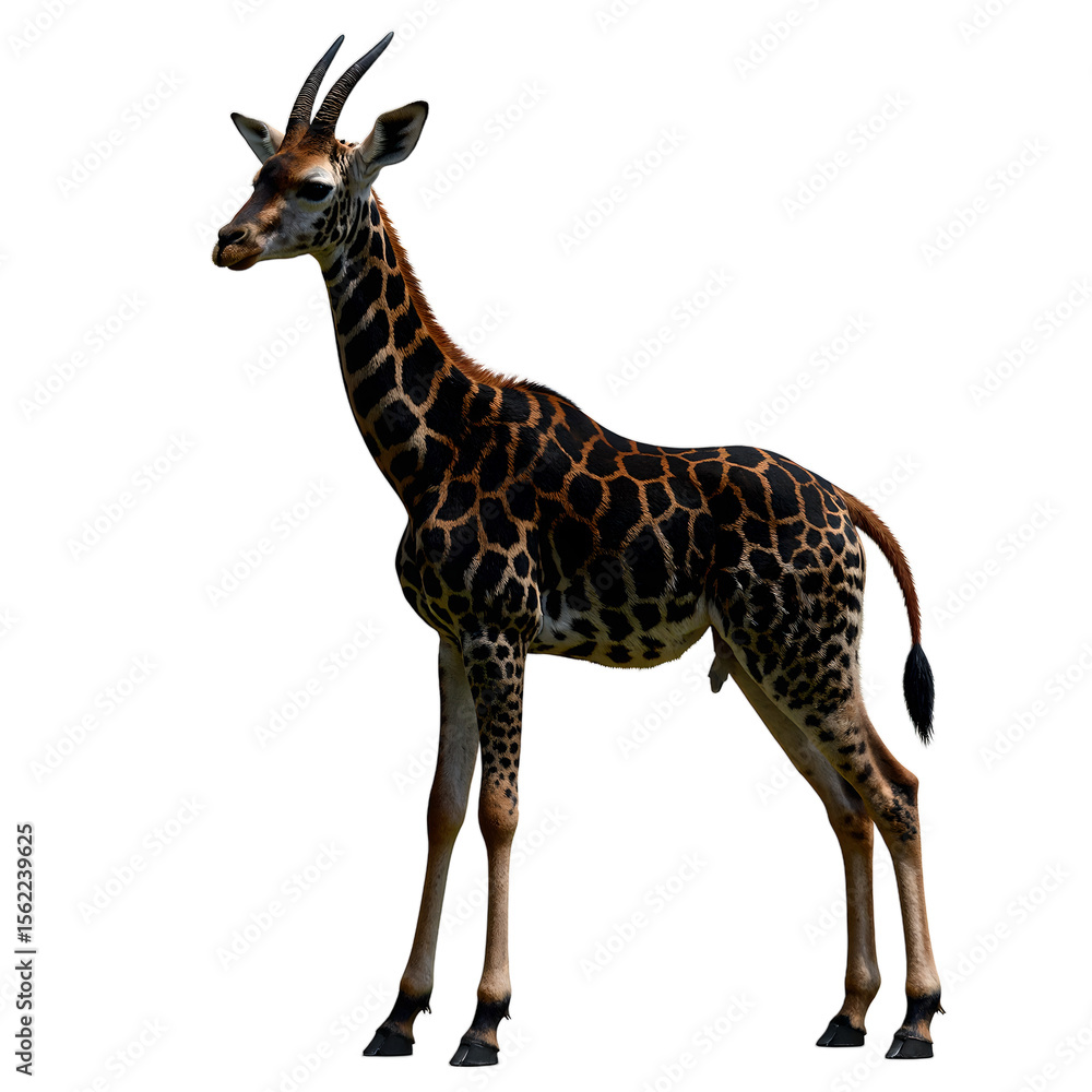 Fototapeta premium A majestic okapi with dark fur and striking white stripes showcasing its elegant pose and unique beauty