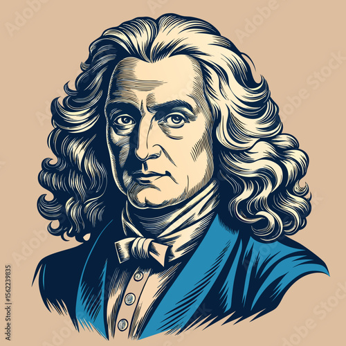Isaac Newton Vintage Engraved Vector Portrait Illustration