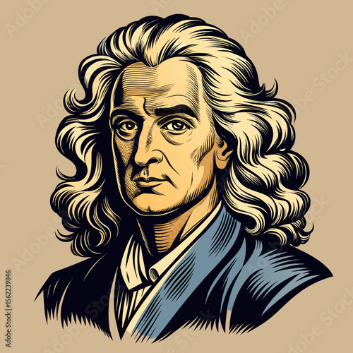 Isaac Newton Vintage Engraved Vector Portrait Illustration