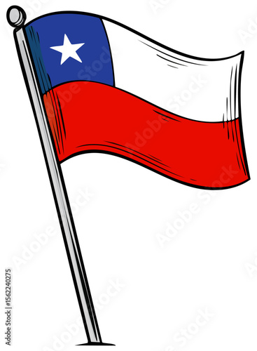Flag of Chile on flagpole, isolated 