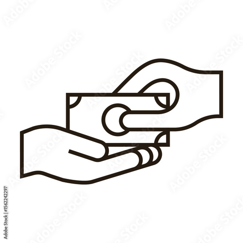 Simple line art icon of hands exchanging money or currency