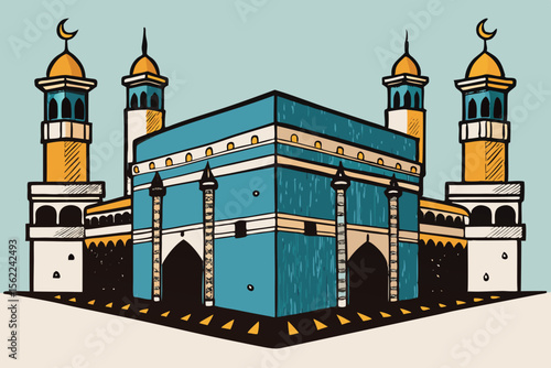 Islamic Kaaba building with minarets mecca mosque
