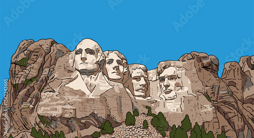 Carved Faces of Presidents on Mount Rushmore Monument