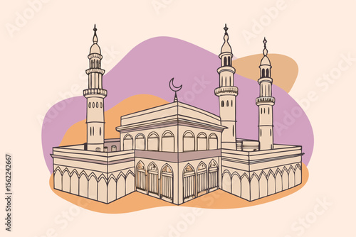 Islamic Kaaba structure with minarets mecca mosque