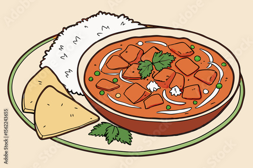 Indian curry with rice and bread indian food naan