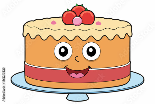 Happy cartoon cake with cherries and frosting dessert food