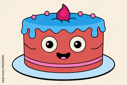 Happy cartoon cake with blue frosting birthday celebration