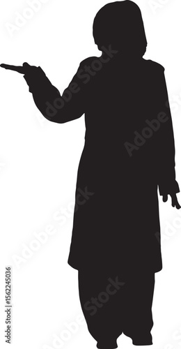 Vector;silhouette of a front view of woman showing and looking at an imaginary object in her hand