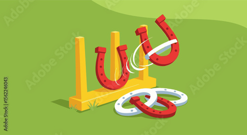 Horseshoe Game: A Red Horseshoe in Mid-Air, Aiming for the Target