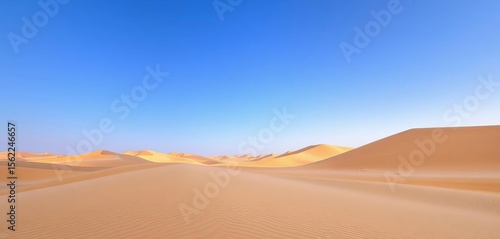 Fototapeta Naklejka Na Ścianę i Meble -  Vast, sun-drenched dunes stretching to a clear horizon under a cloudless sky,  photo,  calm