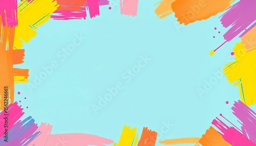 Vibrant, abstract brush stroke border; playful, whimsical design elements,  happy colors,  kindergarten