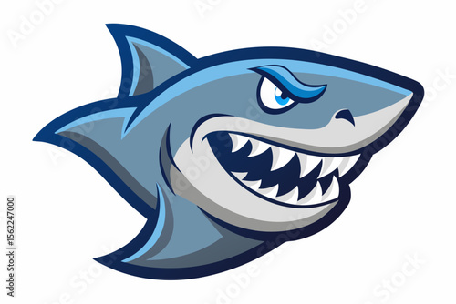 Fierce blue shark mascot head vector aggressive