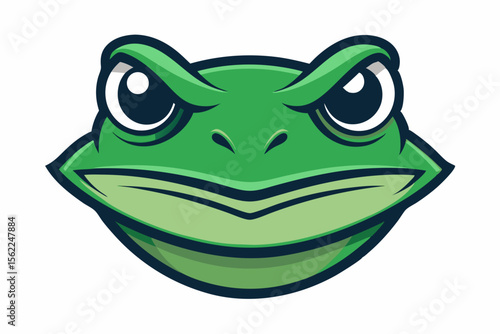Stylized green frog head with angry expression animal cartoon