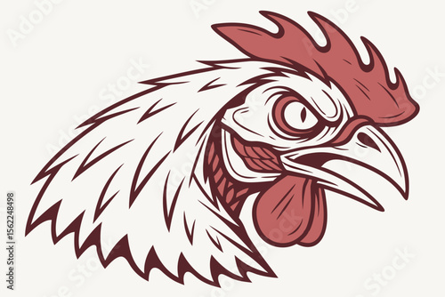 Creepy chicken head with red comb and wattle rooster animal