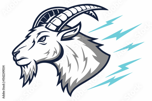 Stylized mountain goat head with lightning bolts animal