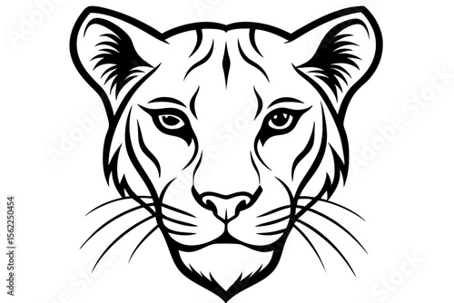 Black and white tribal lioness head animal feline