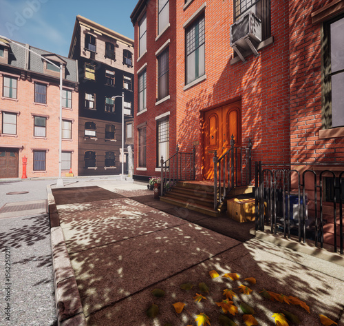 3D rendered background image of a fantasy New York neighborhood 