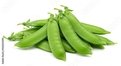 Fresh Green Sugar Snap Peas on White Background