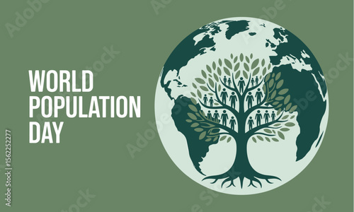 World Population Day Tree with People and Earth Vector