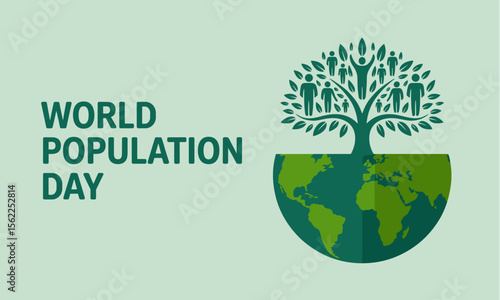 World Population Day Tree with People and Earth Vector