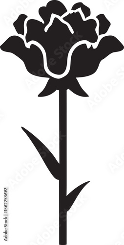 Minimalistic black and white carnation icon with clean silhouette design