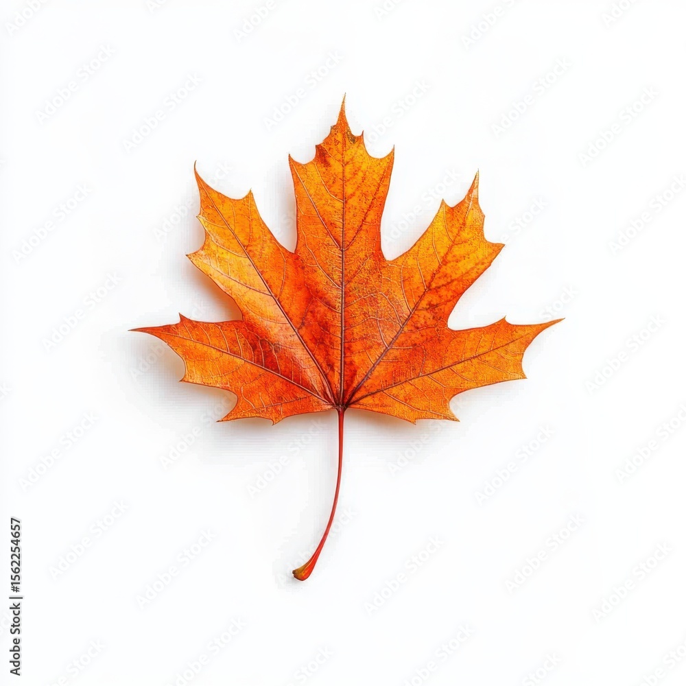 Fototapeta premium Vibrant orange maple leaf isolated on white background