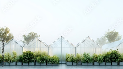 Greenhouses on a white background, ideal for gardening, sustainable farming, and eco-friendly farming visuals.
