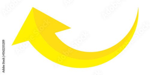 Yellow 3D curved arrow icon. Yellow arrow icon on white background. Arrow indicated the direction symbol. Curved arrow sign.