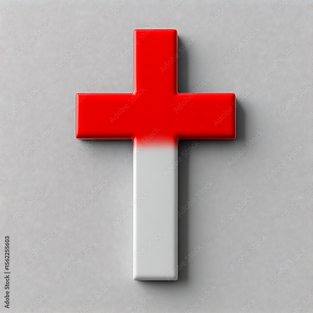 Obraz premium Red and white ombre cross on gray background
