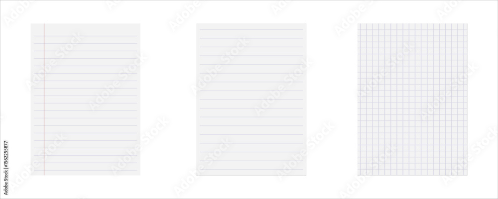 Vector Set of Lined and Graph Paper Sheets – Notebook Templates for Writing, Drawing, and Planning on White Background Vector Set of Lined and Graph Paper Sheets – Notebook Templates for Writing, Drawing, and Planning on White Background