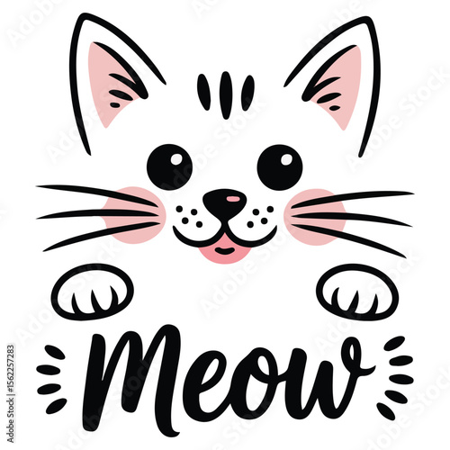 Cartoon cat meowing face vector illustration isolated on white