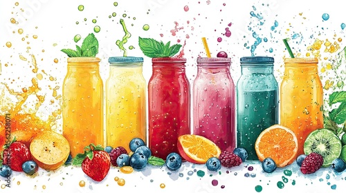 Healthy juices on a white background, perfect for fresh nutrition, wellness, and natural beverages visuals.