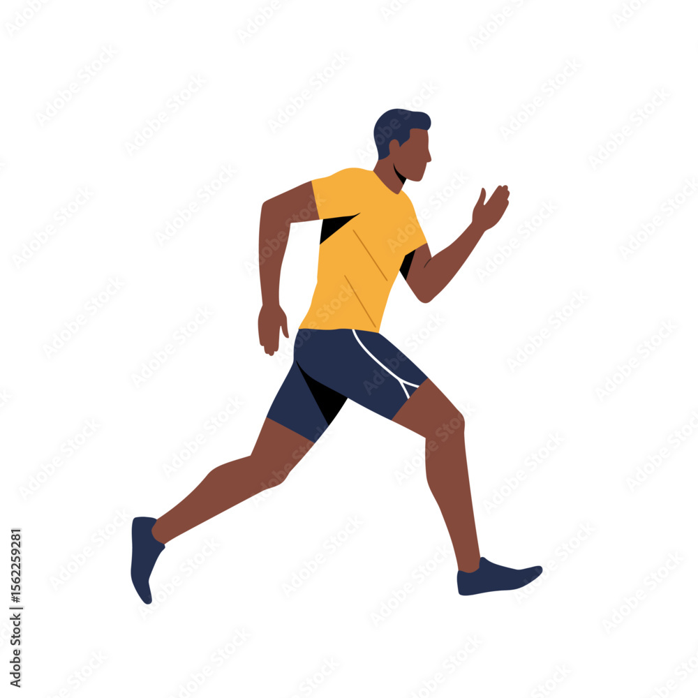 Fototapeta premium Dynamic Runner in Motion: A silhouetted, dynamic runner demonstrates the peak of human athleticism, captured in mid-stride against an isolated backdrop, symbolizing perseverance and vitality.