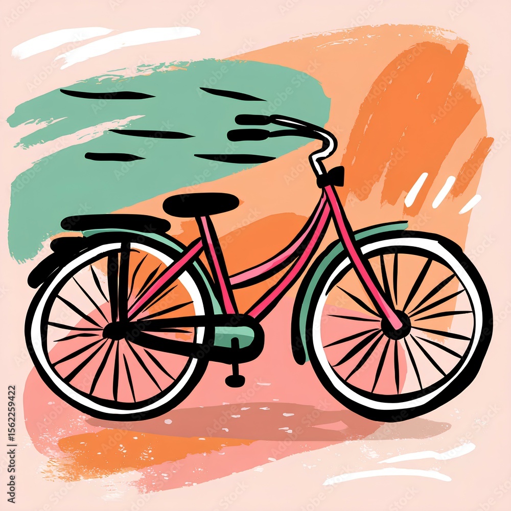 Fototapeta premium Cheerful and colorful bicycle set against a soft-toned background, ideal for artistic designs and lighthearted visuals.