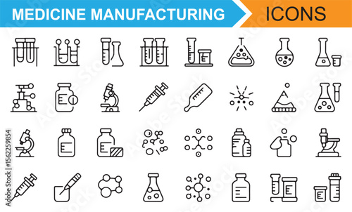Science and Medicine Icons for Pharmaceutical Manufacturing