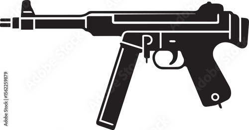 Black revolver pistol handgun firearm isolated on white background with bullets